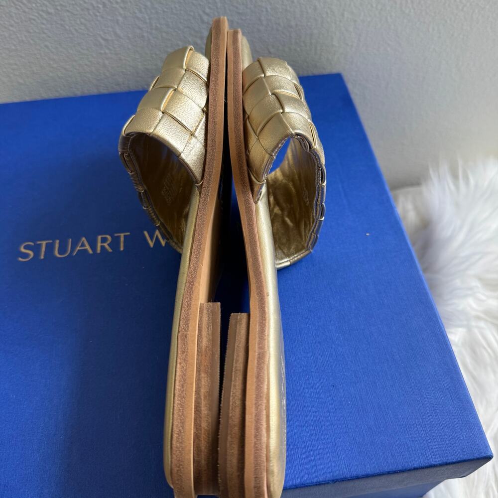 Vince Camuto Metallic Gold Woven Leather Slide Sandals Size 7 - Picture 9 of 10